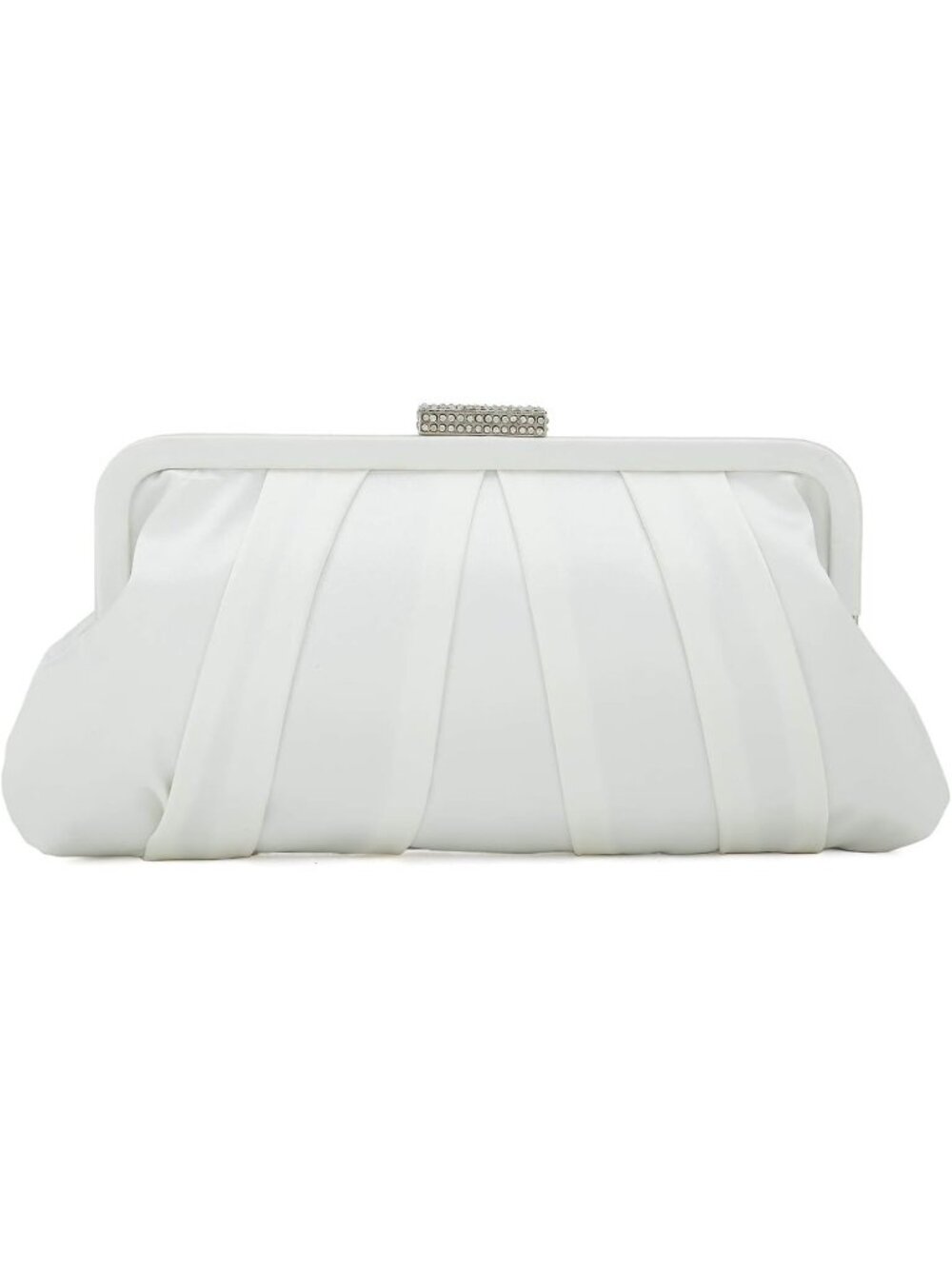 〽️ Women's Ivory Pleated Satin Clutch Bag Diamante Embellished Wedding Formal